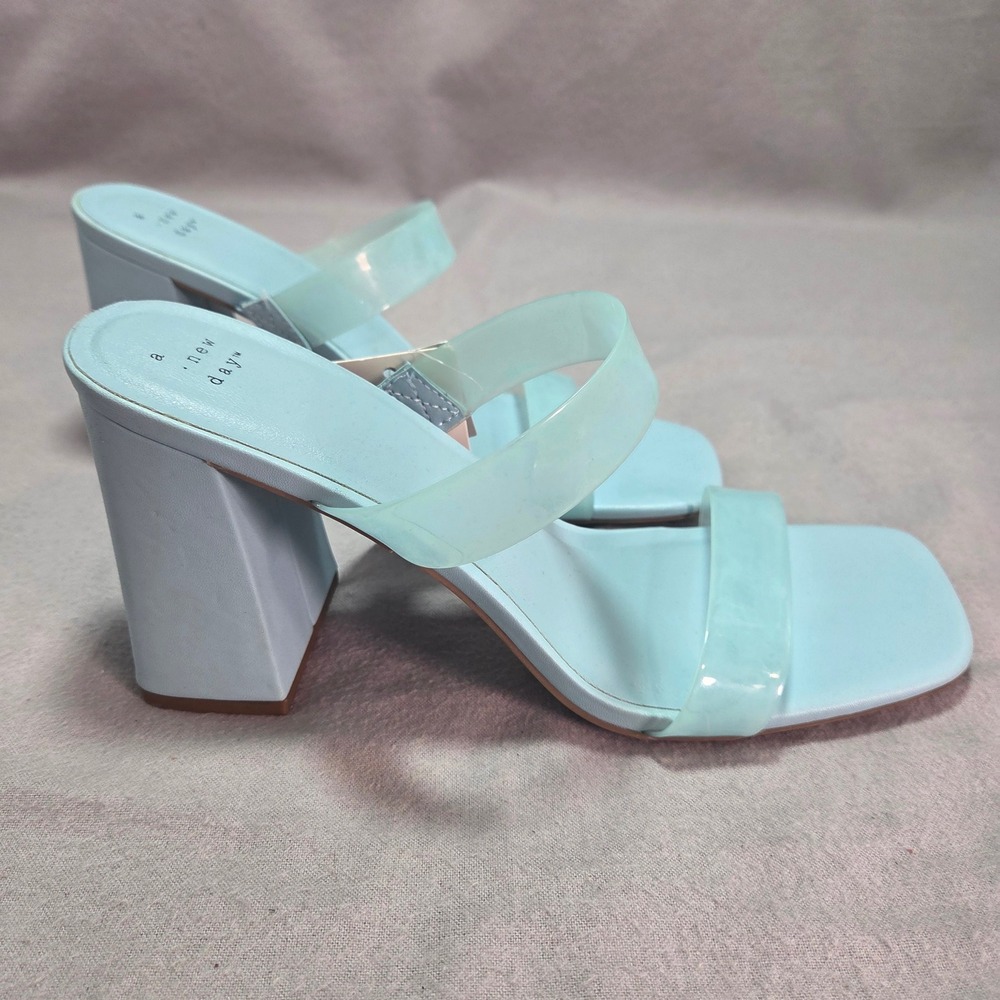 A New Day Deanna Heeled Sandals Light Blue Clear Straps Block Heel Y2K 11 - Picture 8 of 11